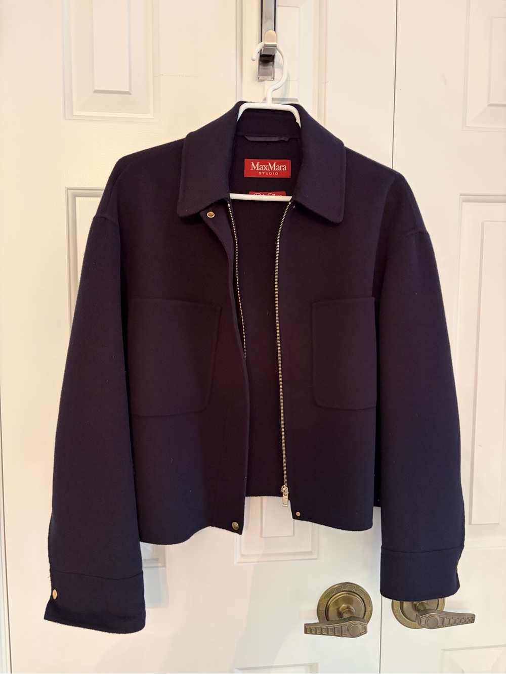 MaxMara Navy Wool Cashmere and Silk Jacket with Patch Pockets